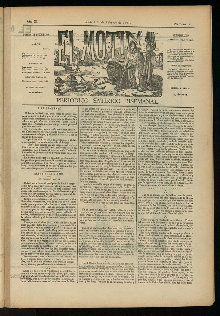 Miniatura de El Motín: periódico satírico semanal del 28 de febrero de 1891