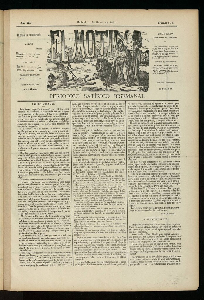 Miniatura de El Motín: periódico satírico semanal del 11 de marzo de 1891