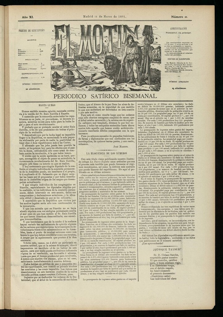 Miniatura de El Motín: periódico satírico semanal del 14 de marzo de 1891