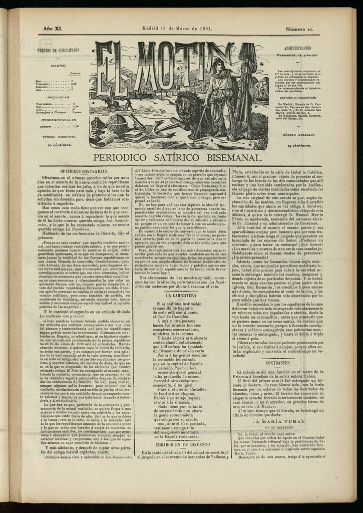 Miniatura de El Motín: periódico satírico semanal del 18 de marzo de 1891