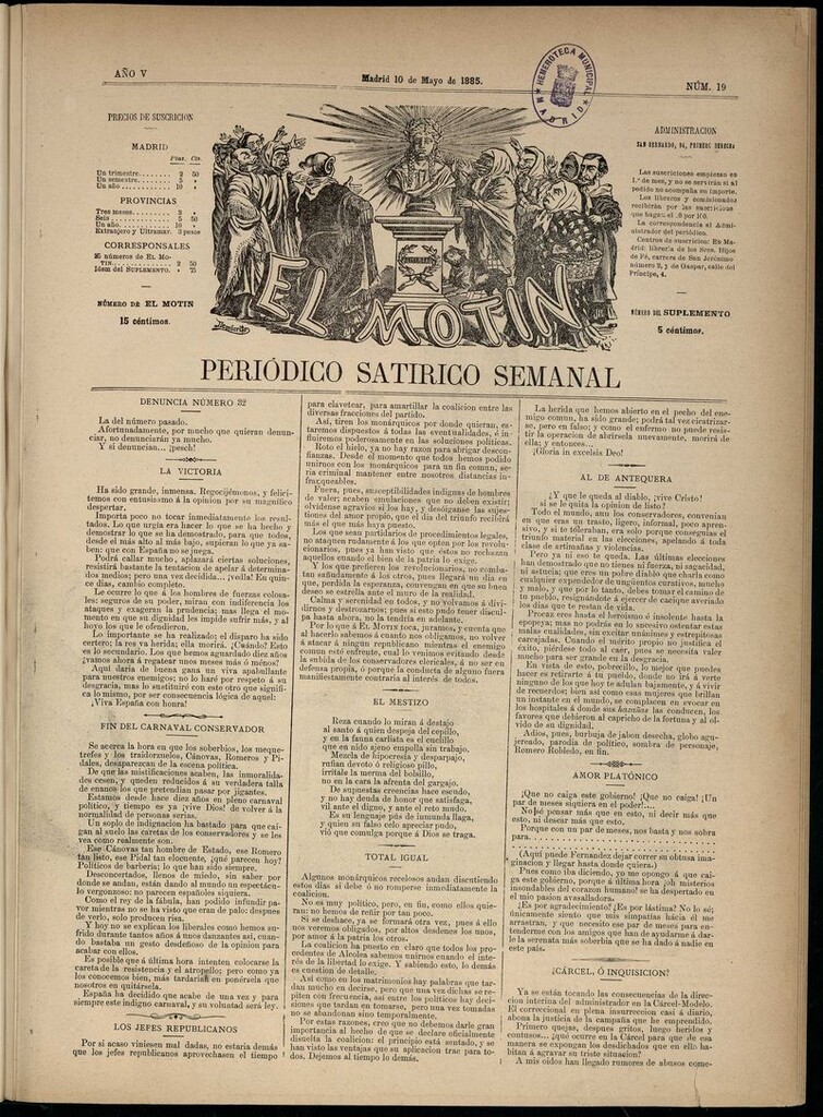 Miniatura de El Motín: periódico satírico semanal del 10 de agosto de 1885.