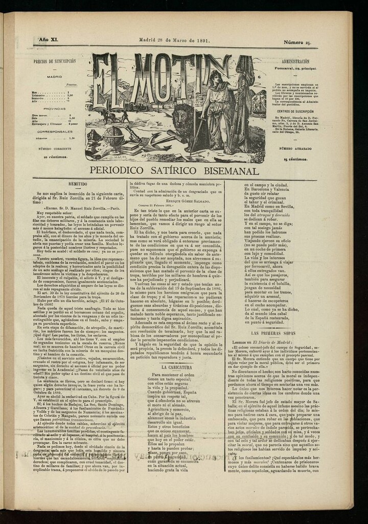 Miniatura de El Motín: periódico satírico semanal del 28 de marzo de 1891