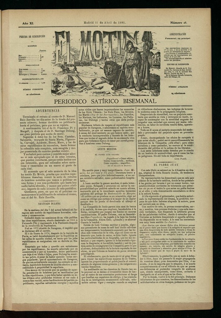 Miniatura de El Motín: periódico satírico semanal del 11 de abril de 1891