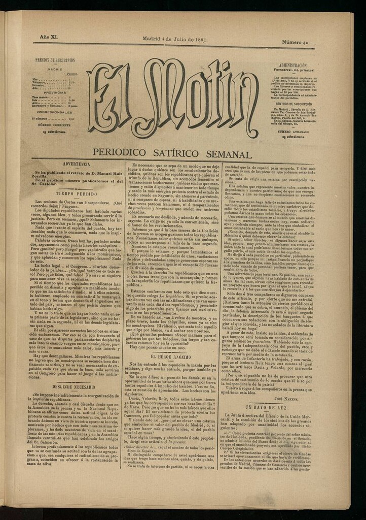 Miniatura de El Motín: periódico satírico semanal del 4 de julio de 1891