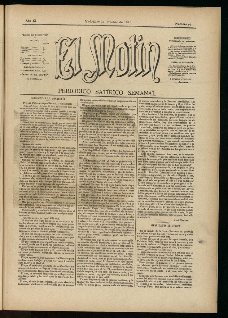 Miniatura de El Motín: periódico satírico semanal del 10 de octubre de 1891