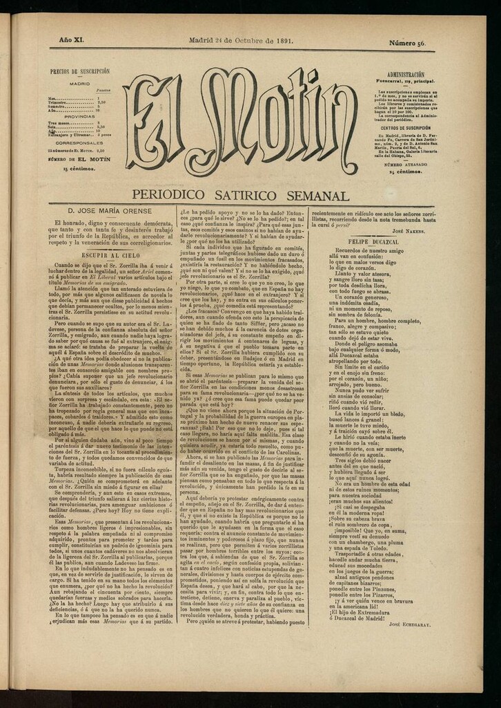Miniatura de El Motín: periódico satírico semanal del 24 de octubre de 1891