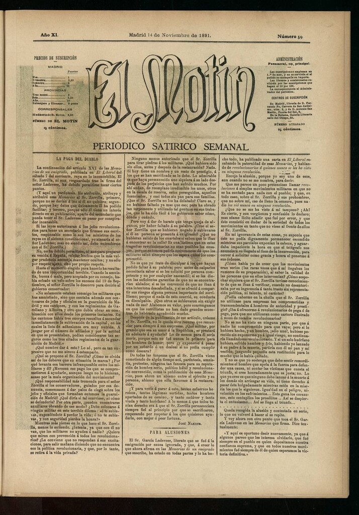 Miniatura de El Motín: periódico satírico semanal del 14 de noviembre de 1891