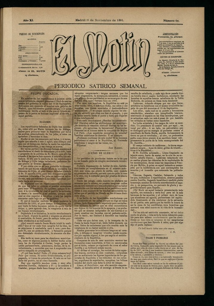 Miniatura de El Motín: periódico satírico semanal del 21 de noviembre de 1891