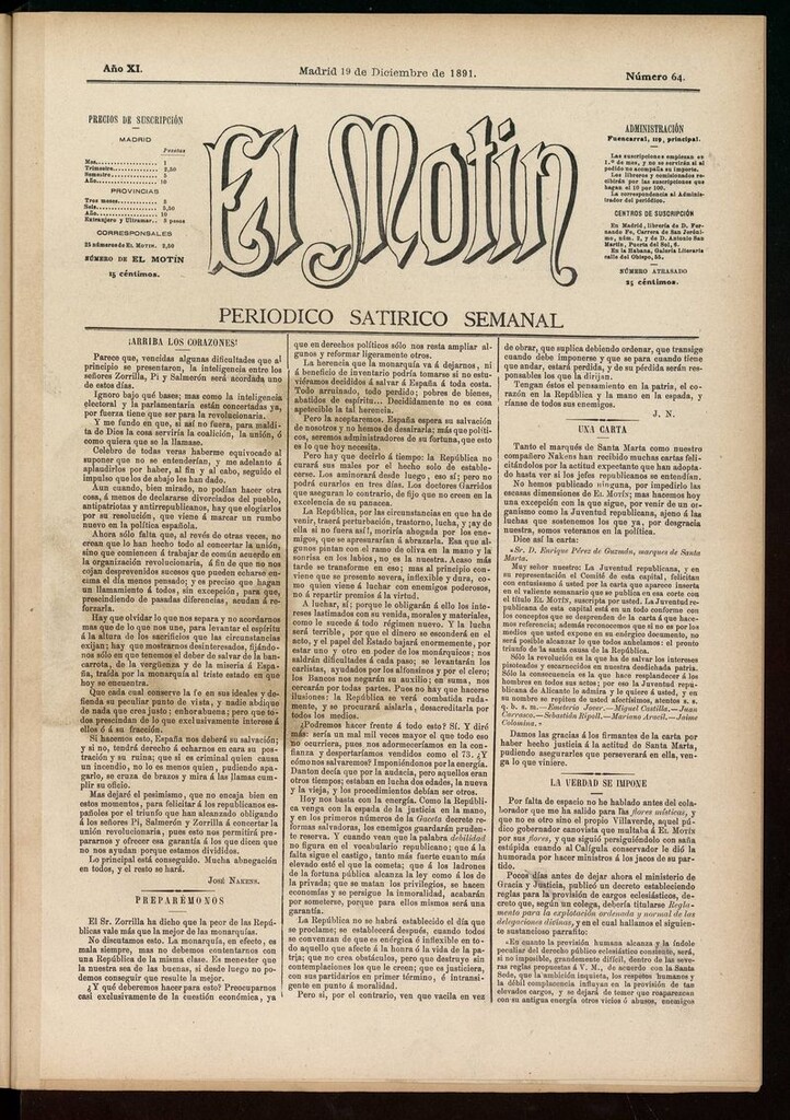 Miniatura de El Motín: periódico satírico semanal del 19 de diciembre de 1891