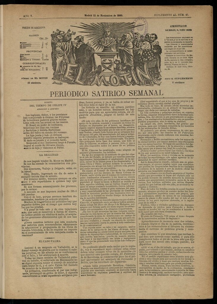 Miniatura de El Motín: periódico satírico semanal del 12 de noviembre de 1885.