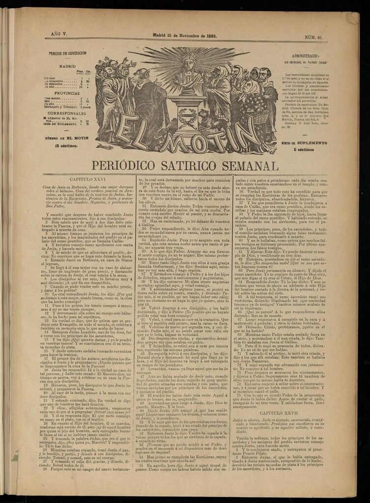 Miniatura de El Motín: periódico satírico semanal del 15 de noviembre de 1885.