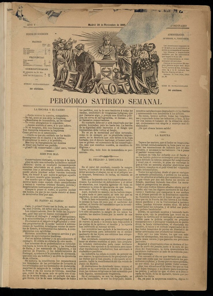 Miniatura de El Motín: periódico satírico semanal del 28 de noviembre de 1885.