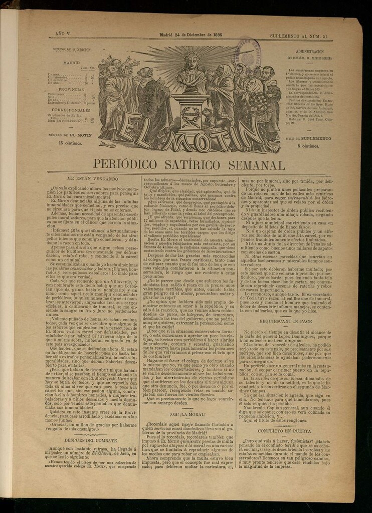 Miniatura de El Motín: periódico satírico semanal del 24 de diciembre de 1885.