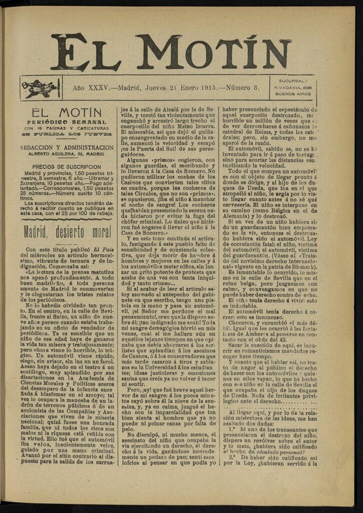 Miniatura de El Motín: periódico satírico del jueves 21 de enero de 1915