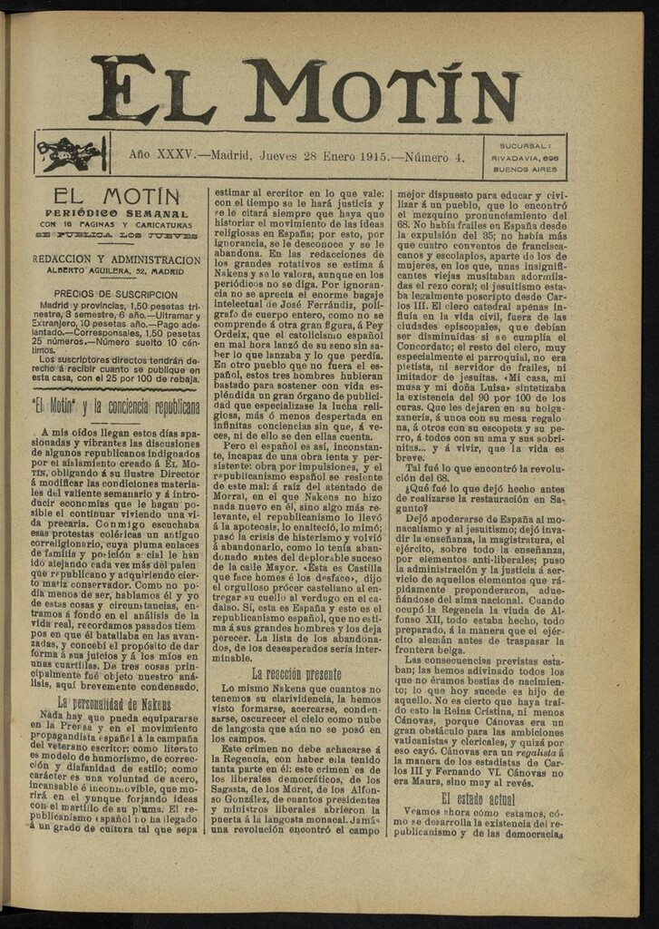 Miniatura de El Motín: periódico satírico del jueves 28 de enero de 1915