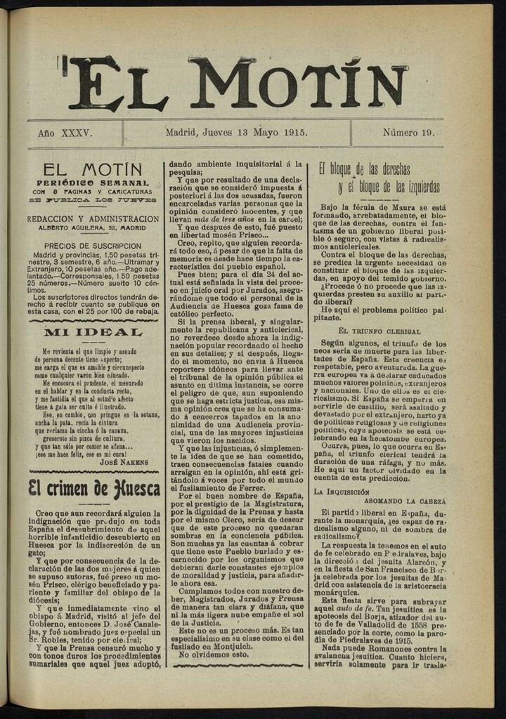 Miniatura de El Motín: periódico satírico del jueves 13 de mayo de 1915