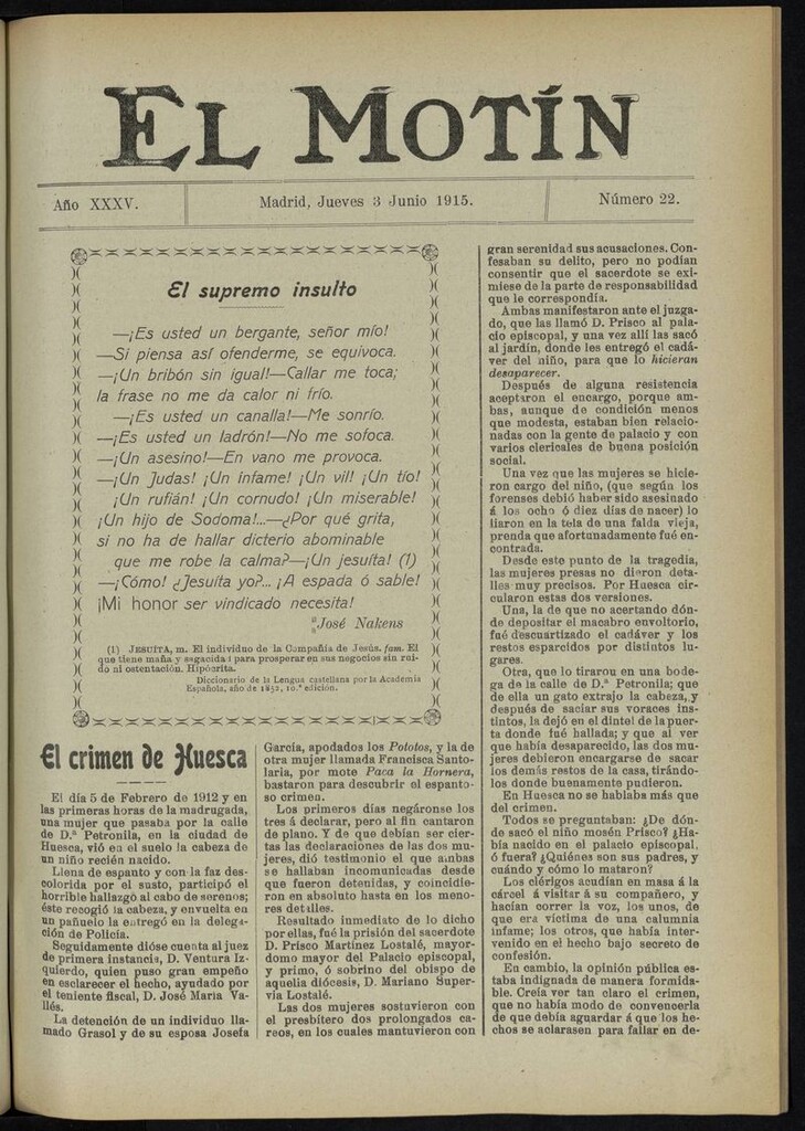 Miniatura de El Motín: periódico satírico del jueves 3 de junio de 1915