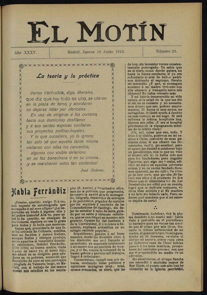 Miniatura de El Motín: periódico satírico del jueves 10 de junio de 1915