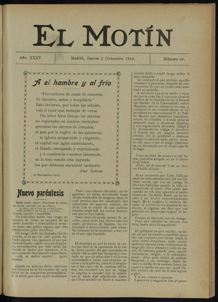 Miniatura de El Motín: periódico satírico del jueves 2 de diciembre de 1915