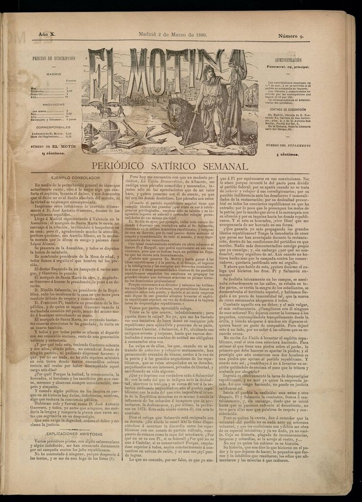 Miniatura de El Motín: periódico satírico semanal 3 de Marzo 1890