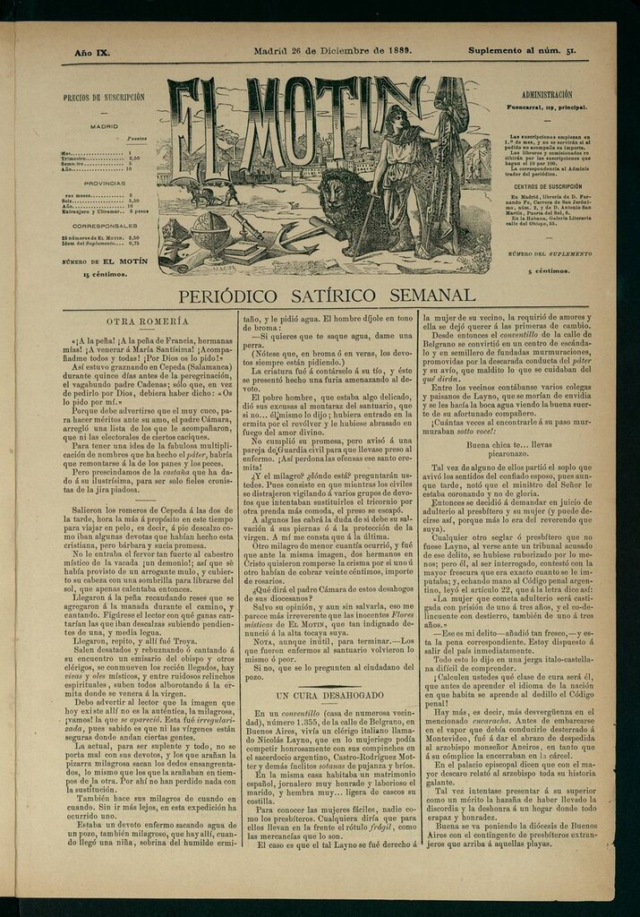 Miniatura de El Motín: periódico satírico del 26 de Diciembre de 1889