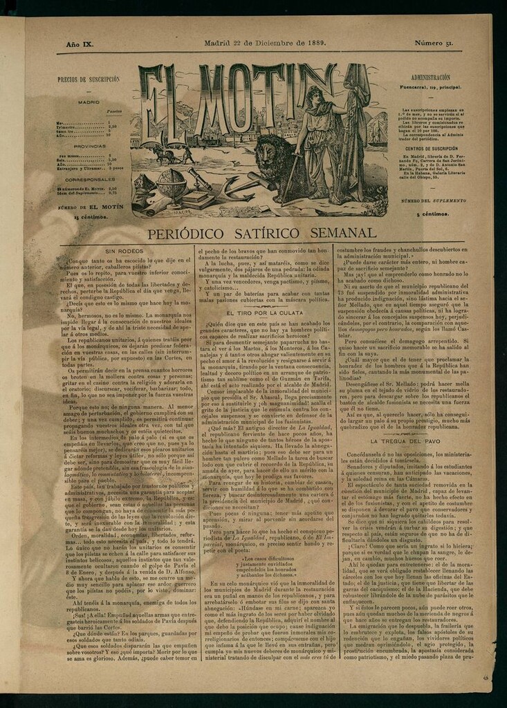 Miniatura de El Motín: periódico satírico del 22 de Diciembre de 1889