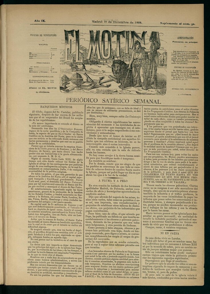 Miniatura de El Motín: periódico satírico del 19 de Diciembre de 1889