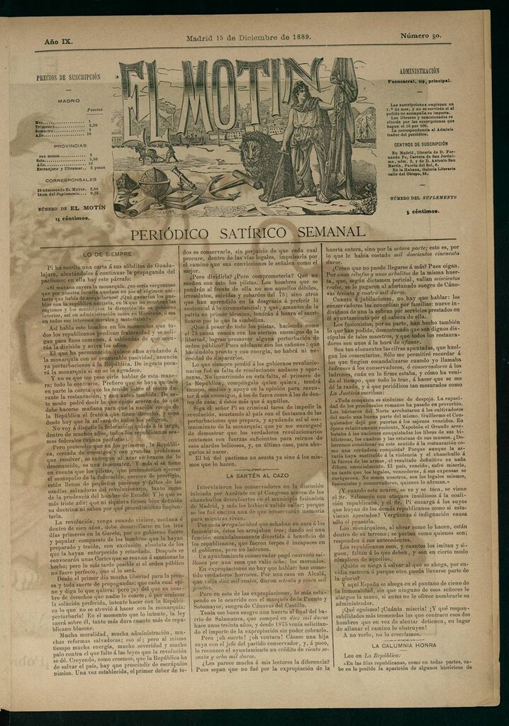 Miniatura de El Motín: periódico satírico del 15 de Diciembre de 1889