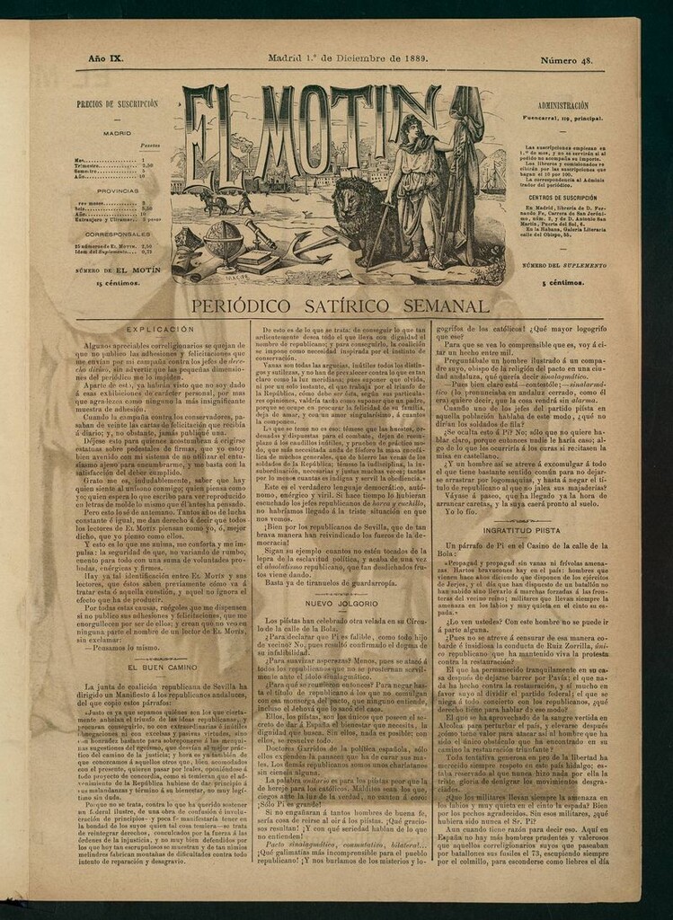 Miniatura de El Motín: periódico satírico del 1 de Diciembre de 1889
