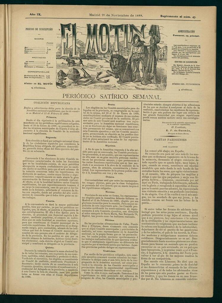 Miniatura de El Motín: periódico satírico del 28 de Noviembre de 1889