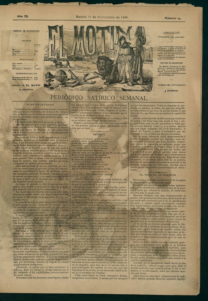 Miniatura de El Motín: periódico satírico del 10 de Noviembre de 1889