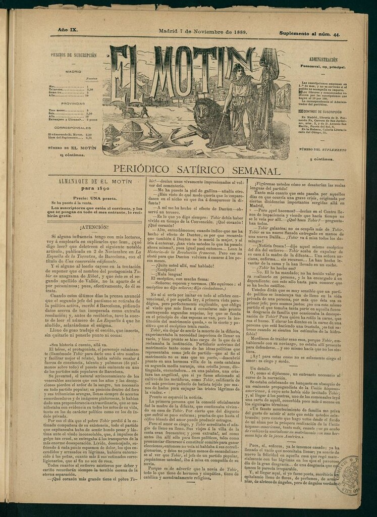Miniatura de El Motín: periódico satírico del 7 de Noviembre de 1889