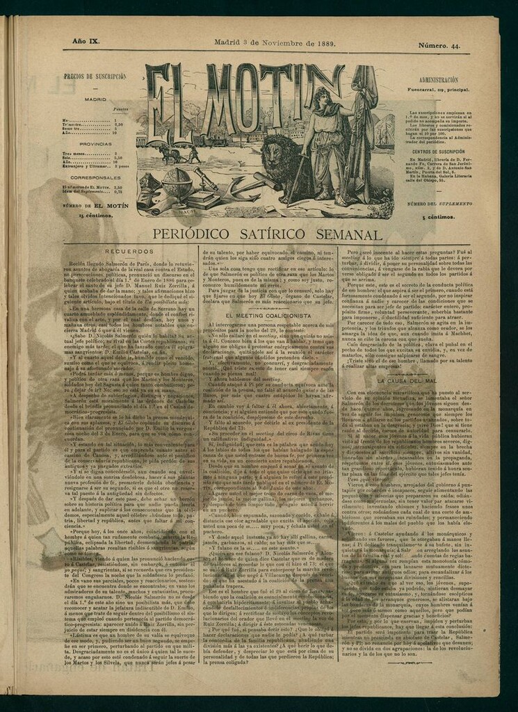 Miniatura de El Motín: periódico satírico del 3 de Noviembre de 1889