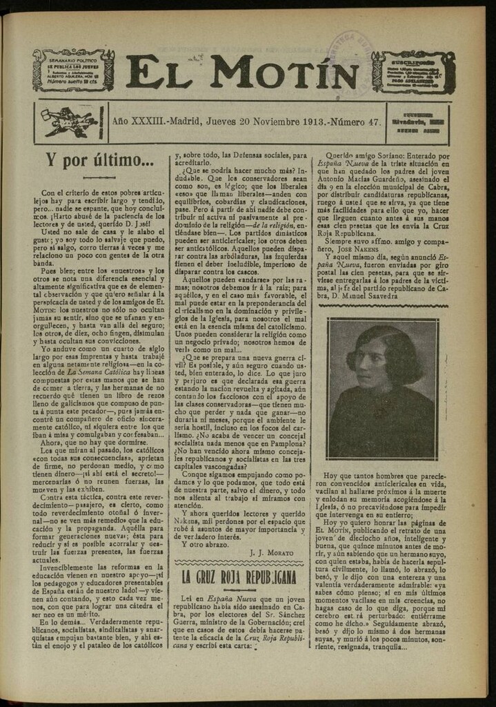 Miniatura de El Motín: periódico satírico semanal del 20 de Noviembre de 1913