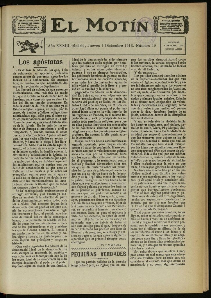 Miniatura de El Motín: periódico satírico semanal del 4 de Diciembre de 1913