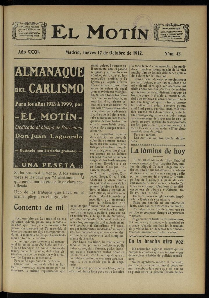 Miniatura de El Motín: periódico satírico semanal del 17 de Octubre de 1912