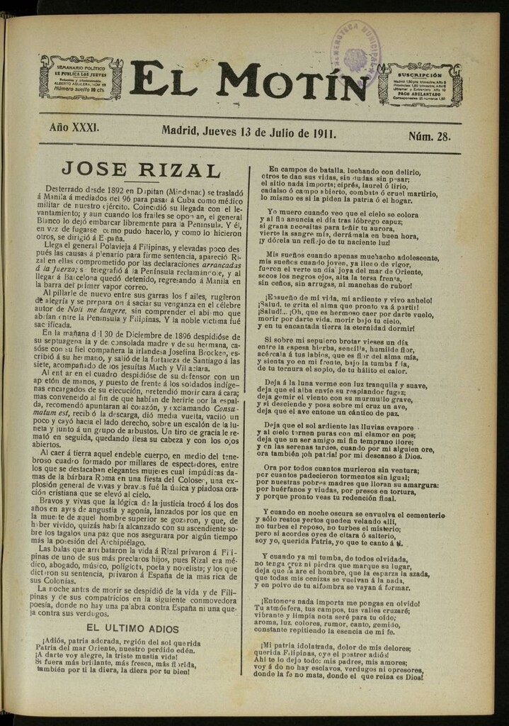 Miniatura de El Motín: periódico satírico semanal del 13 de Julio de 1911