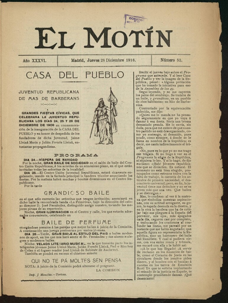 Miniatura de El Motín: periódico satírico semanal del 28 de diciembre de 1916. Año 36, número 52