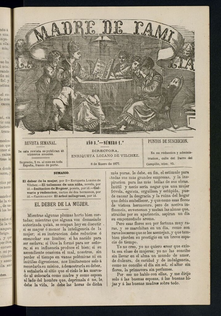 Miniatura de Madre de Familia : revista semanal del 8 de enero de 1877