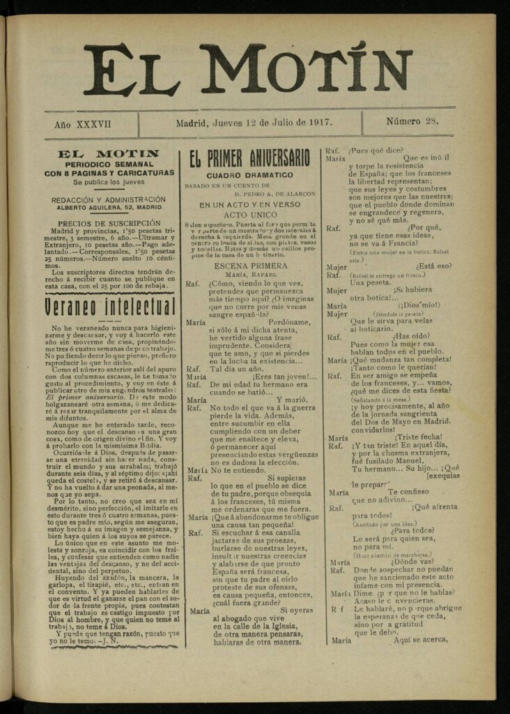 Miniatura de El Motín: periódico satírico semanal del 12 de julio de 1917. Año 37. Número 28