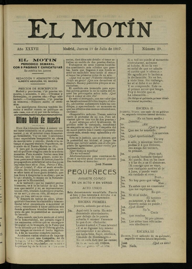 Miniatura de El Motín: periódico satírico semanal del 19 de julio de 1917. Año 37. Número 29
