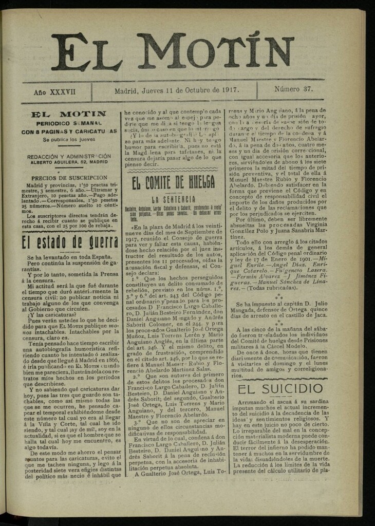 Miniatura de El Motín: periódico satírico semanal del 11 de octubre de 1917. Año 37. Número 37