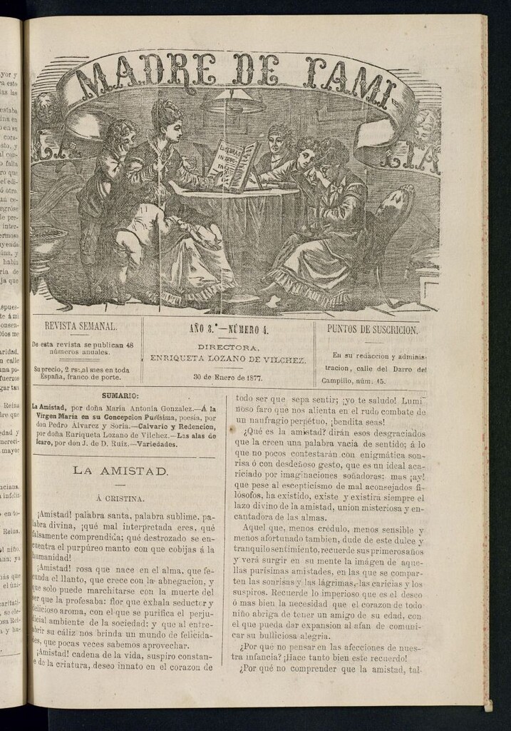 Miniatura de Madre de Familia : revista semanal del 30 de enero de 1877