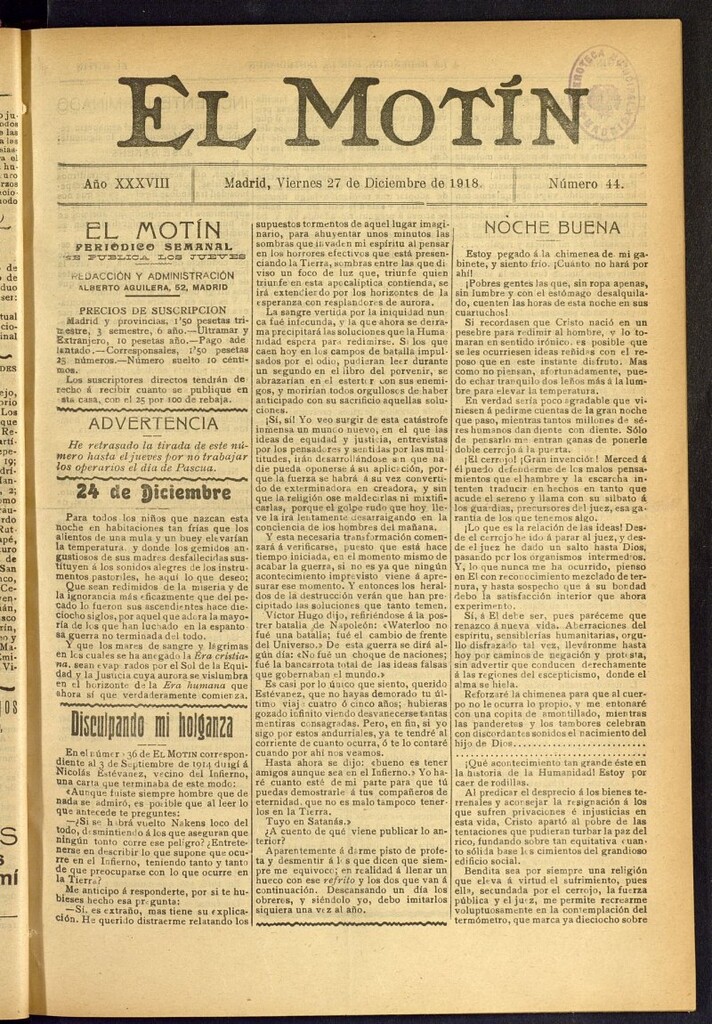 Miniatura de El Motín : periódico satírico semanal del 27 de diciembre de 1918, nº 44