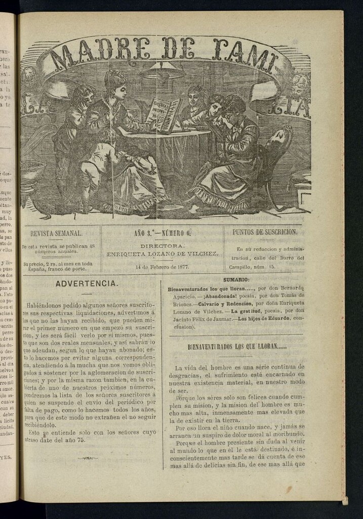 Miniatura de Madre de Familia : revista semanal del 14 de febrero de 1877