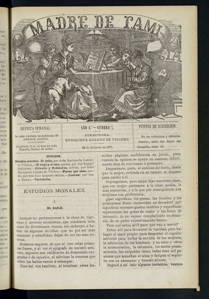 Miniatura de Madre de Familia : revista semanal del 23 de febrero de 1877