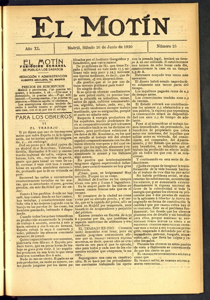 Miniatura de El Motín : periódico satírico semanal del 26 de junio de 1920, nº 25