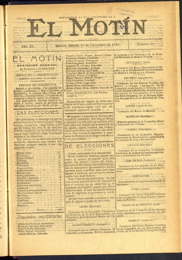 Miniatura de El Motín : periódico satírico semanal del 25 de diciembre de 1920, nº 50