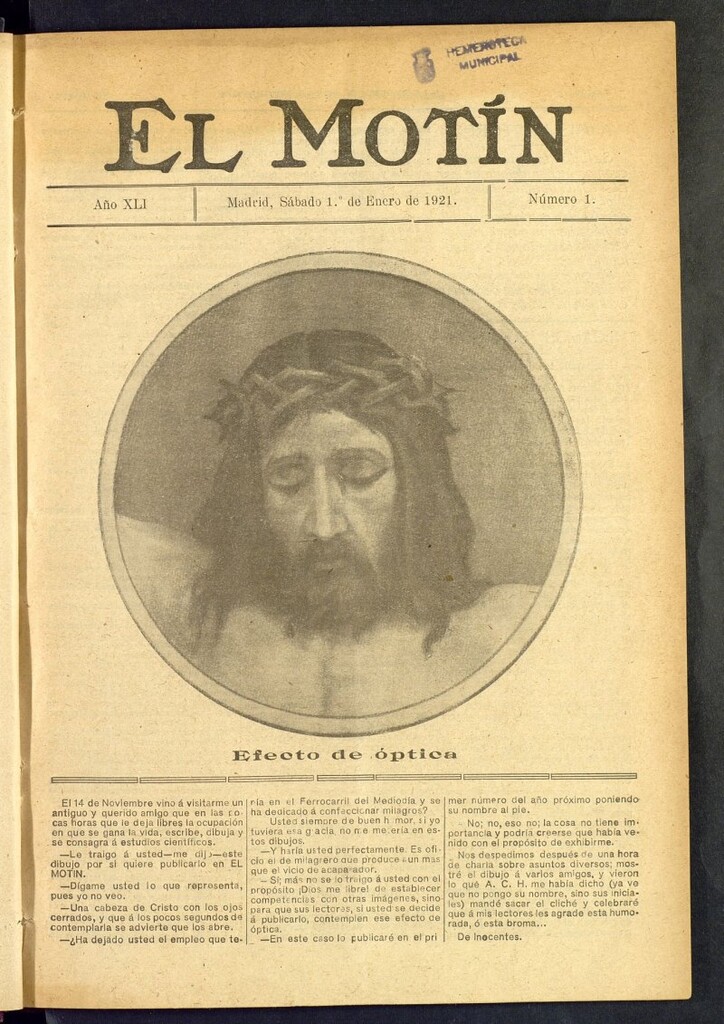 Miniatura de El Motín : periódico satírico semanal  del 1 de enero de 1921, nº 1