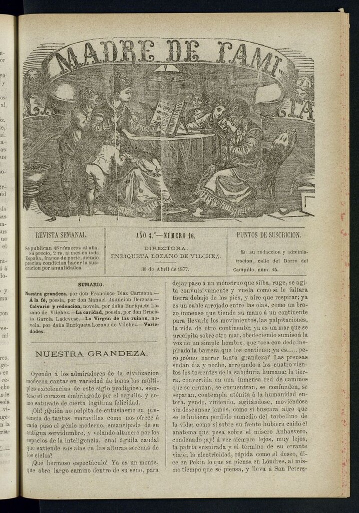 Miniatura de Madre de Familia : revista semanal del 30 de abril de 1877